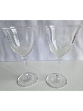 Set of 2 J.G. Durand Florence Water Goblets Signed 7.5" Frosted Petal France EUC